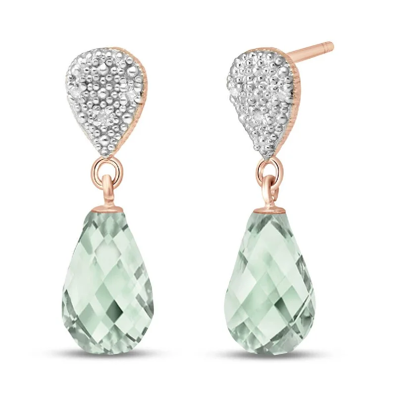 Angular gem earrings-14K Solid Rose Gold Diamond & Green Amethyst Fine Earrings