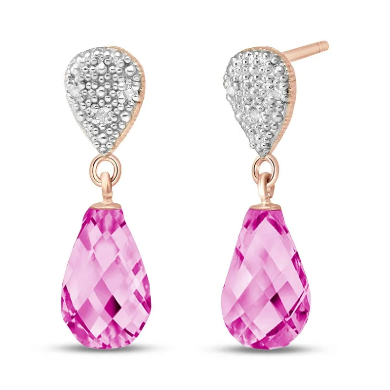 Lined hoop earrings-14K Solid Rose Gold Diamond & Pink Topaz Certified Earrings