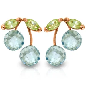 Curled rim earrings-14K Solid Rose Gold Earrings w/ Blue Topaz & Peridots