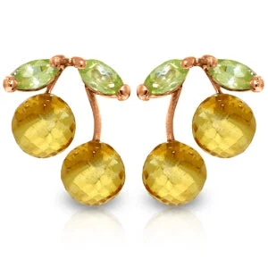 Satin iron earrings-14K Solid Rose Gold Earrings w/ Citrines & Peridots