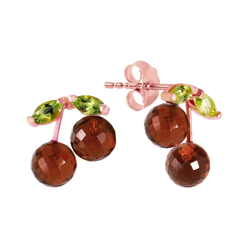 High cabochon earrings-14K Solid Rose Gold Earrings w/ Garnets & Peridots