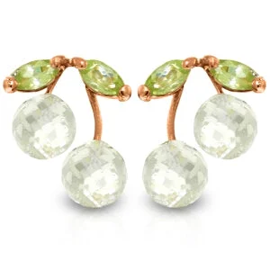 Perforated earrings-14K Solid Rose Gold Earrings w/ Rose Topaz & Peridots