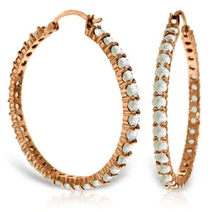 Lined hoop earrings-14K Solid Rose Gold Hoop Earrings w/ Natural Aquamarines