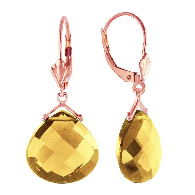 Shiny molybdenum earrings-14K Solid Rose Gold Leverback Earrings Checkerboard Cut Citrines