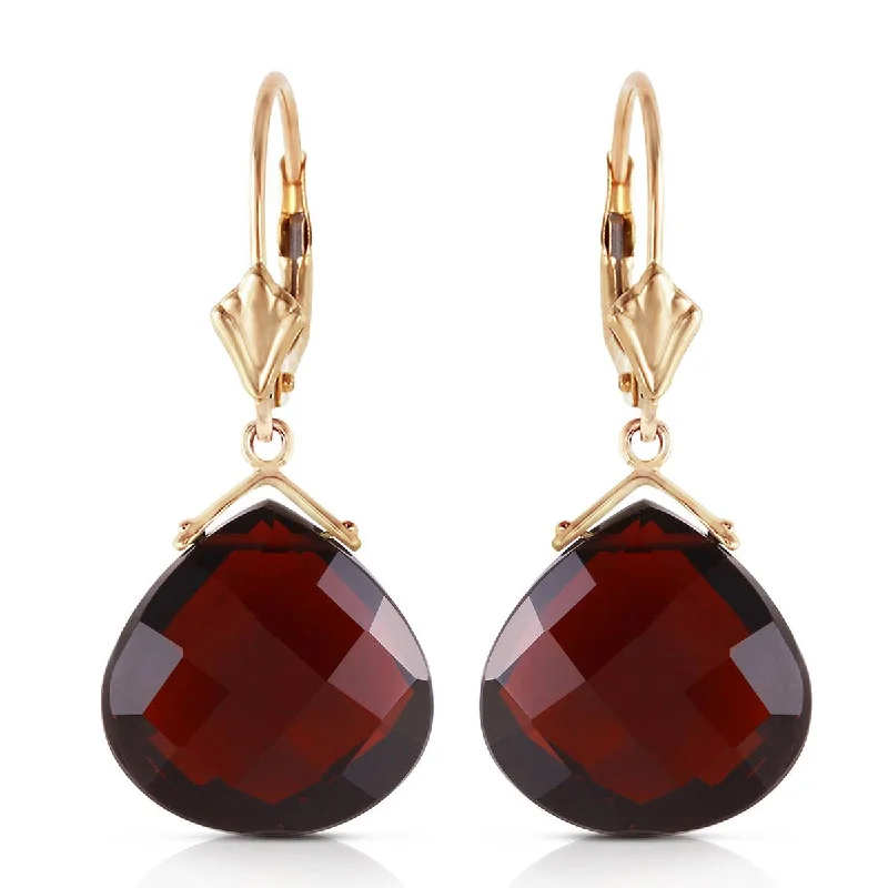 Shimmering quartz earrings-14K Solid Rose Gold Leverback Earrings Checkerboard Cut Garnets