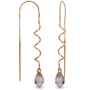 Bold granite earrings-14K Solid Rose Gold Threaded Dangles Earrings Amethyst Gemstone