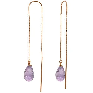 Glossy moonstone earrings-14K Solid Rose Gold Threaded Dangles Earrings Amethyst