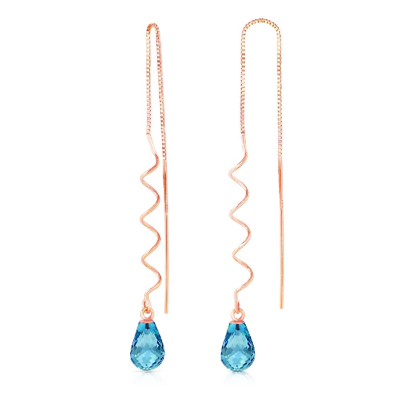 Packed sapphire earrings-14K Solid Rose Gold Threaded Dangles Earrings Blue Topaz Certified