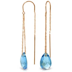 Firm gold earrings-14K Solid Rose Gold Threaded Dangles Earrings Blue Topaz Gemstone