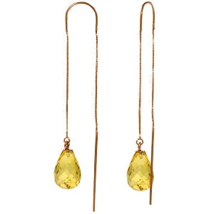 Contoured earrings-14K Solid Rose Gold Threaded Dangles Earrings Citrine Certified