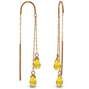 Flat-set stone earrings-14K Solid Rose Gold Threaded Dangles Earrings Citrine Jewelry