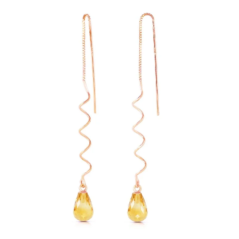 Shiny gold earrings-14K Solid Rose Gold Threaded Dangles Earrings Citrine