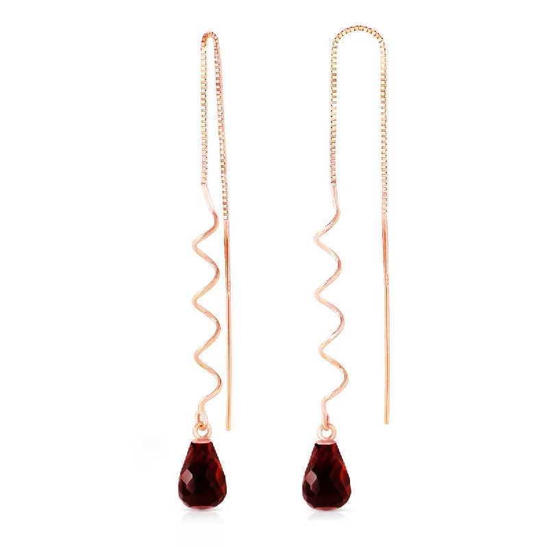 Ridge motif earrings-14K Solid Rose Gold Threaded Dangles Earrings Garnet Certified