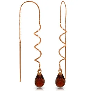 Vintage bloodstone earrings-14K Solid Rose Gold Threaded Dangles Earrings Garnet Class