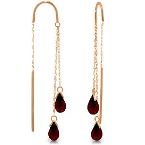 Vintage bloodstone earrings-14K Solid Rose Gold Threaded Dangles Earrings Garnet Jewelry