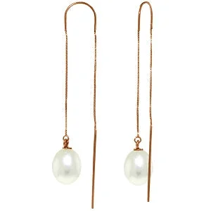 Slope gem earrings-14K Solid Rose Gold Threaded Dangles Earrings Pearl Gemstone