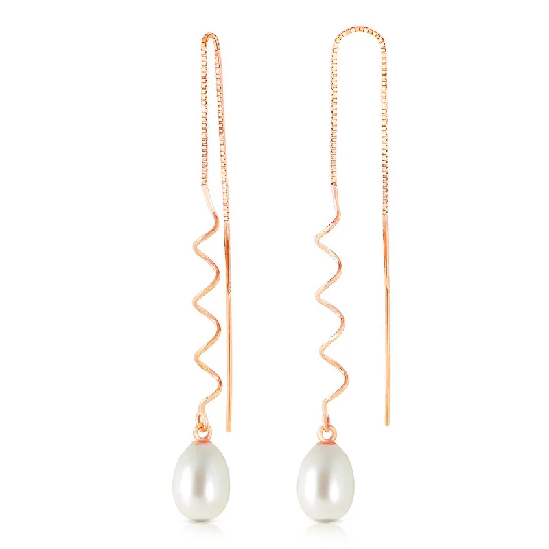 Fine-edged earrings-14K Solid Rose Gold Threaded Dangles Earrings Pearl Jewelry