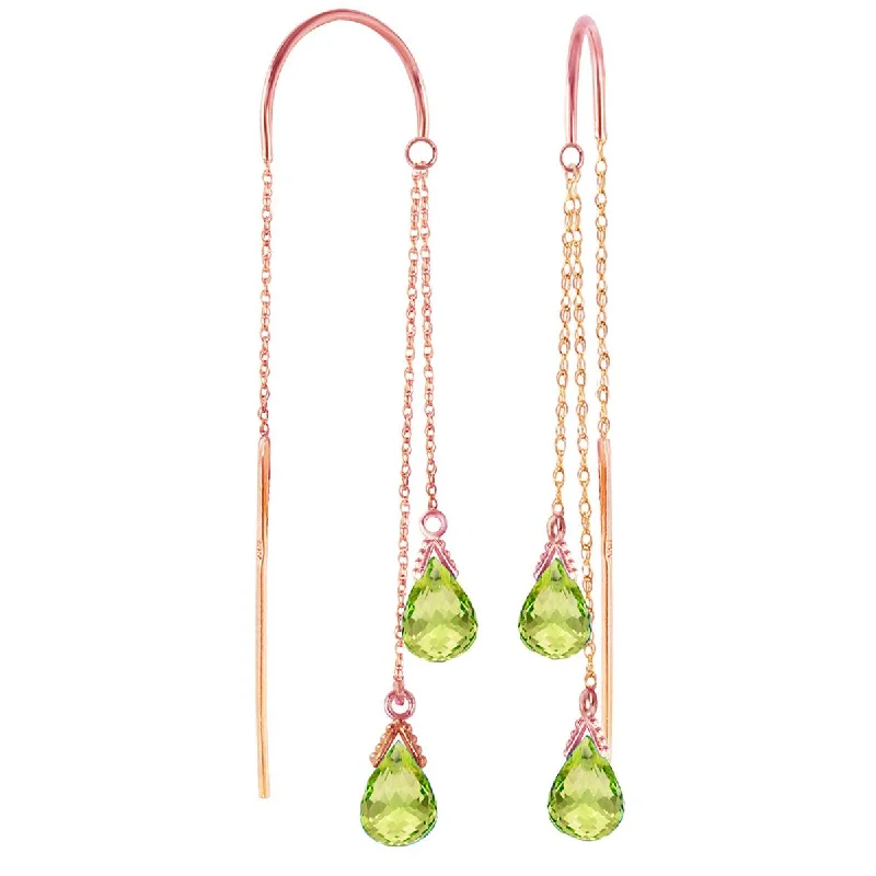 Shiny gold earrings-14K Solid Rose Gold Threaded Dangles Earrings Peridot Certified