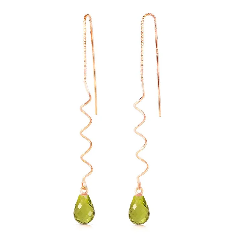 Smooth-cut earrings-14K Solid Rose Gold Threaded Dangles Earrings Peridot