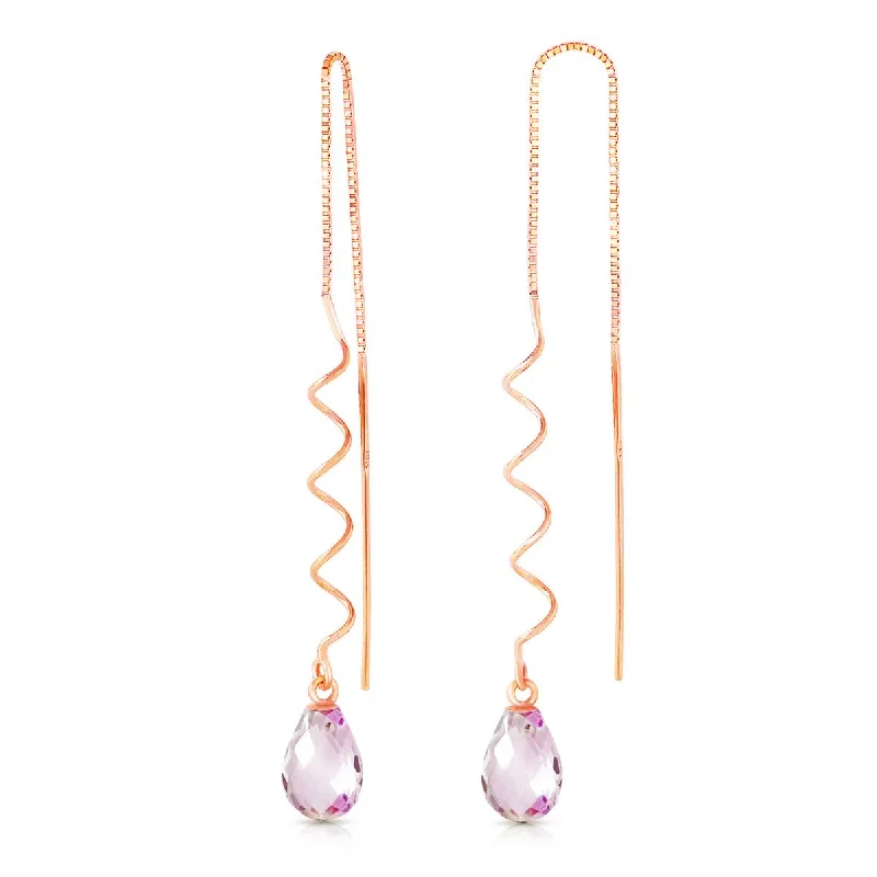 Fixed gem earrings-14K Solid Rose Gold Threaded Dangles Earrings Pink Topaz Jewelry