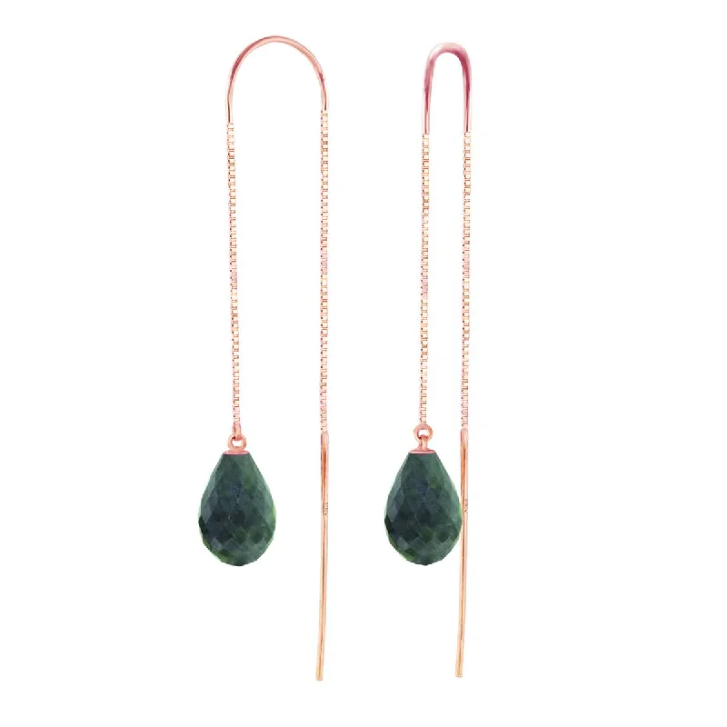 Chilly topaz earrings-14K Solid Rose Gold Threaded Dangles Earrings w/ Emeralds