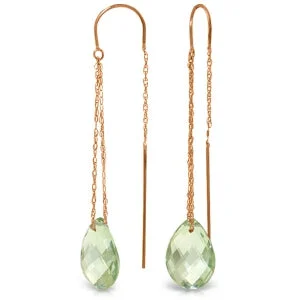 Forged gold earrings-14K Solid Rose Gold Threaded Dangles Earrings w/ Green Amethyst