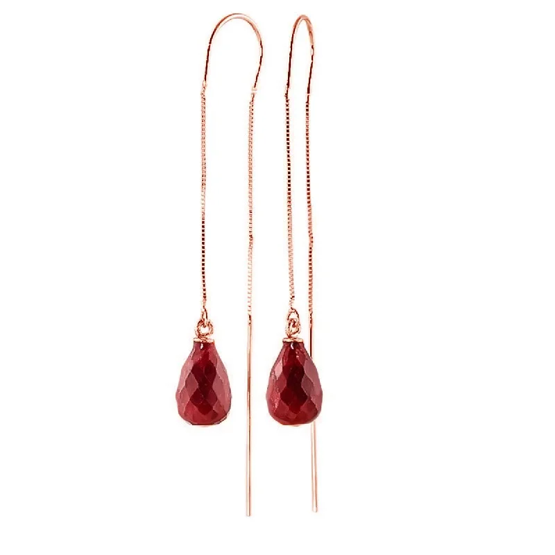 Subtle silver earrings-14K Solid Rose Gold Threaded Dangles Earrings w/ Rubies