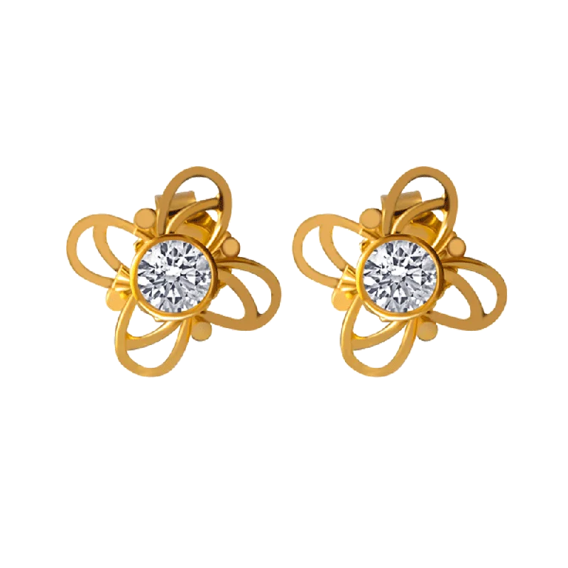 Smooth aluminum earrings-14KT (585) Yellow Gold And American Diamond Stud Earrings For Women