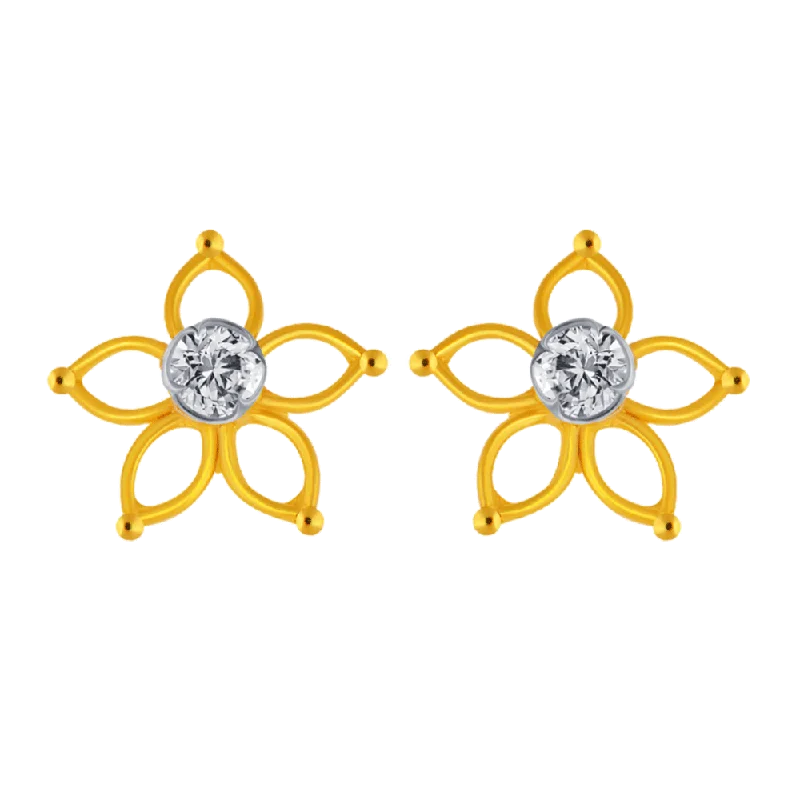 Shimmering quartz earrings-14KT (585) Yellow Gold Stud Earrings For Women