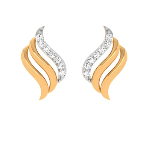 Octagon stud earrings-14KT Diamond Studded Gold Earring Design For Daily Use