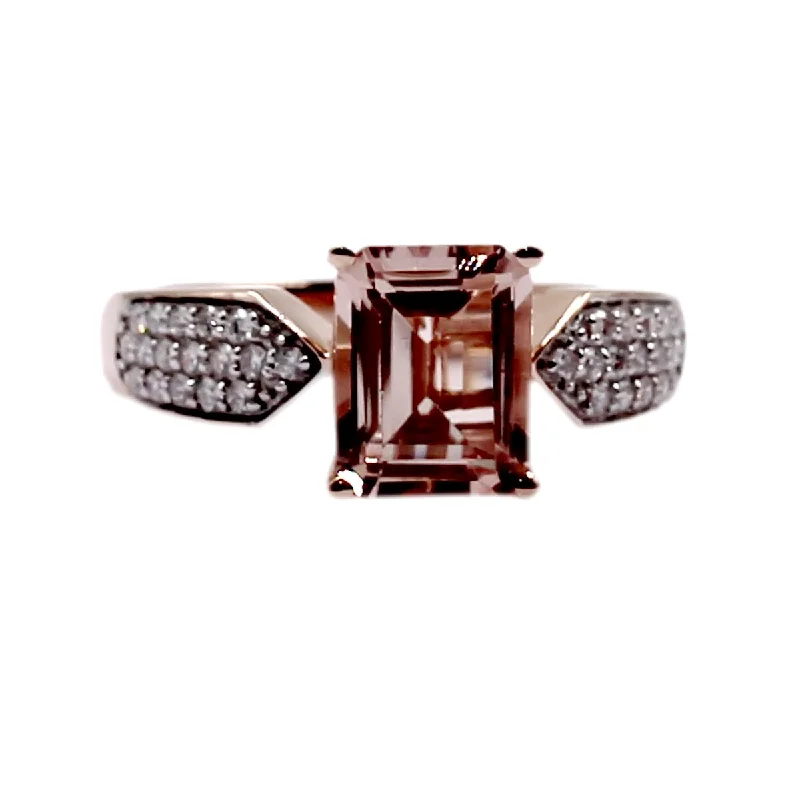 Forged gold ring-14Kt Rose Gold Morganite and Diamond Ring