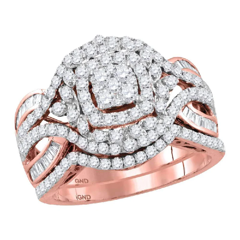 Hex gem ring-14kt Rose Gold Round Diamond Bridal Wedding Ring Band Set 1-1/2 Cttw