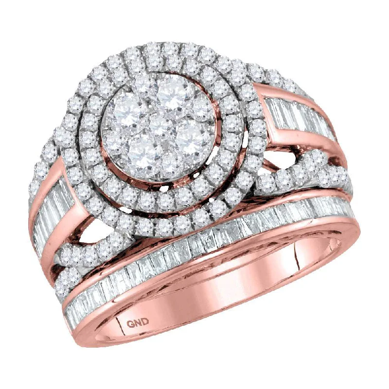 Knitted ring-14kt Rose Gold Round Diamond Bridal Wedding Ring Band Set 2 Cttw