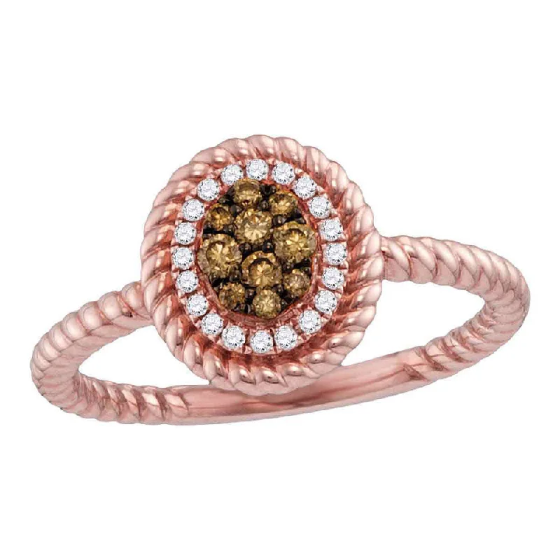 Shimmering ruby ring-14kt Rose Gold Womens Round Brown Diamond Cluster Ring 1/4 Cttw