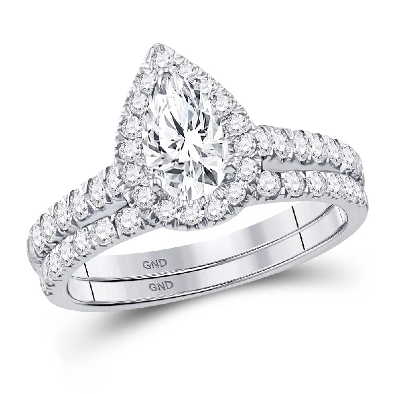 Textured iron ring-14kt White Gold Pear Diamond Bridal Wedding Ring Band Set 1-1/2 Cttw