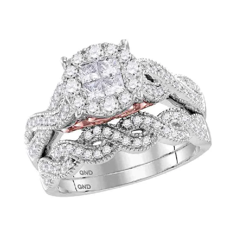 Raw garnet ring-14kt White Gold Princess Diamond Bridal Wedding Ring Band Set 1 Cttw