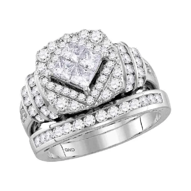 Arcing design ring-14kt White Gold Princess Diamond Bridal Wedding Ring Band Set 2 Cttw