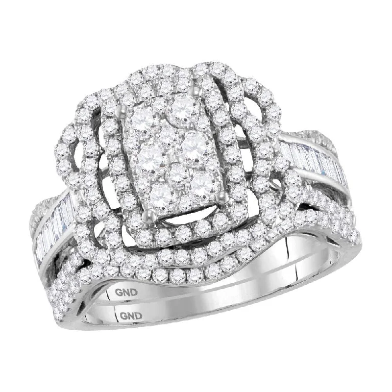 Textured iron ring-14kt White Gold Round Diamond Bridal Wedding Ring Band Set 1-1/2 Cttw