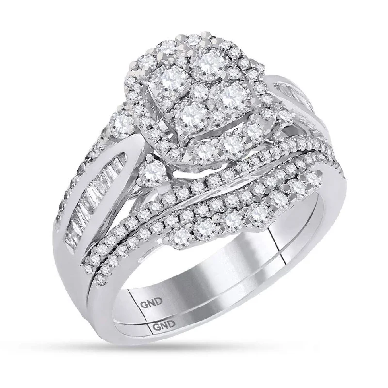 Thick-set pave ring-14kt White Gold Round Diamond Bridal Wedding Ring Band Set 1-1/2 Cttw