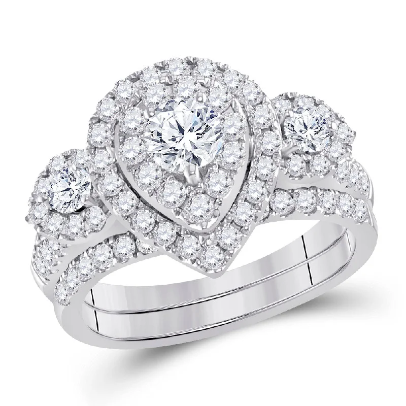 Subtle filigree ring-14kt White Gold Round Diamond Bridal Wedding Ring Band Set 1-1/2 Cttw