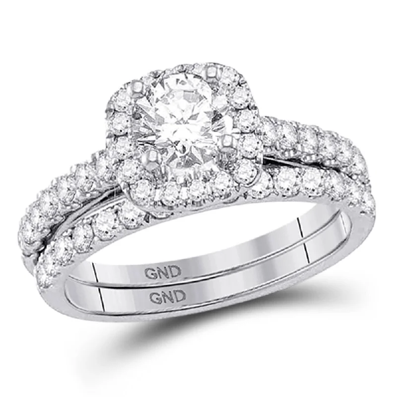 Open-cloud ring-14kt White Gold Round Diamond Bridal Wedding Ring Band Set 1-1/2 Cttw