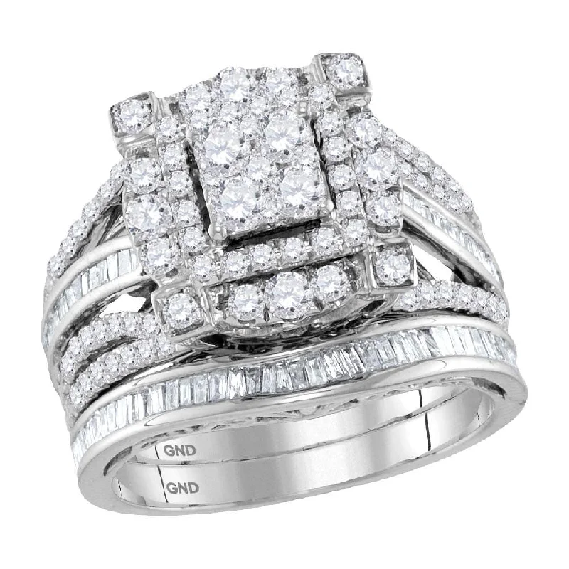 Deep-set ring-14kt White Gold Round Diamond Bridal Wedding Ring Band Set 1-3/4 Cttw