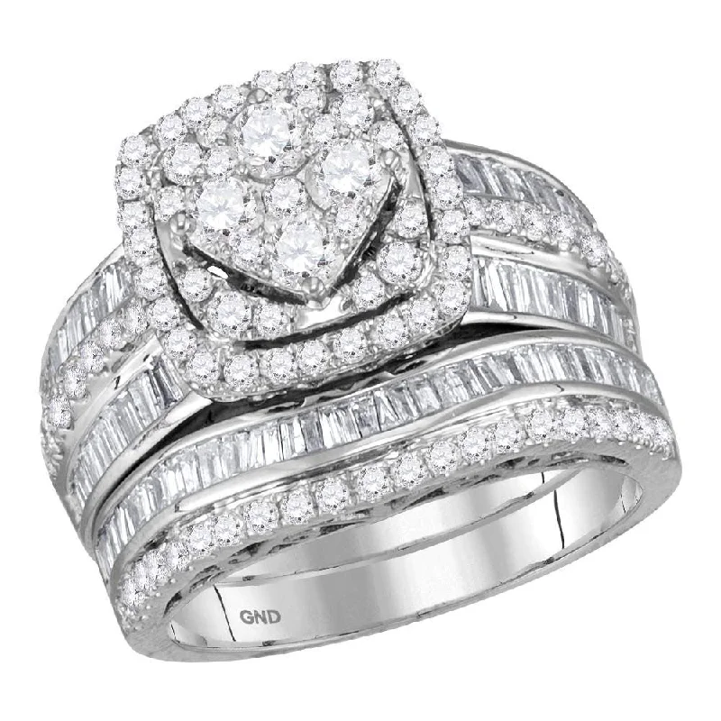 Coarse stone ring-14kt White Gold Round Diamond Bridal Wedding Ring Band Set 2 Cttw