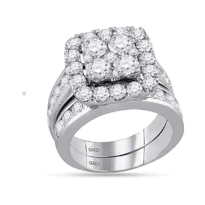 Slope gem ring-14kt White Gold Round Diamond Bridal Wedding Ring Band Set 4-1/4 Cttw