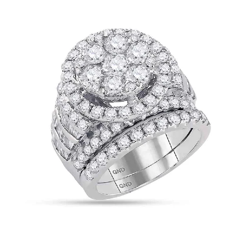 Cloud-cut ring-14kt White Gold Round Diamond Bridal Wedding Ring Band Set 4-7/8 Cttw