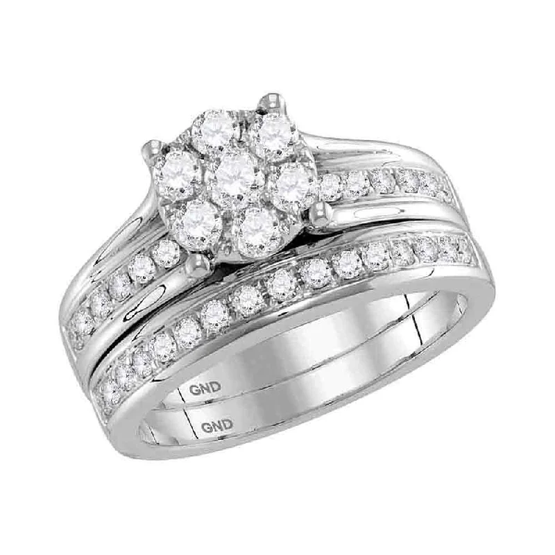 Shimmering ruby ring-14kt White Gold Round Diamond Cluster Bridal Wedding Ring Band Set 1 Cttw