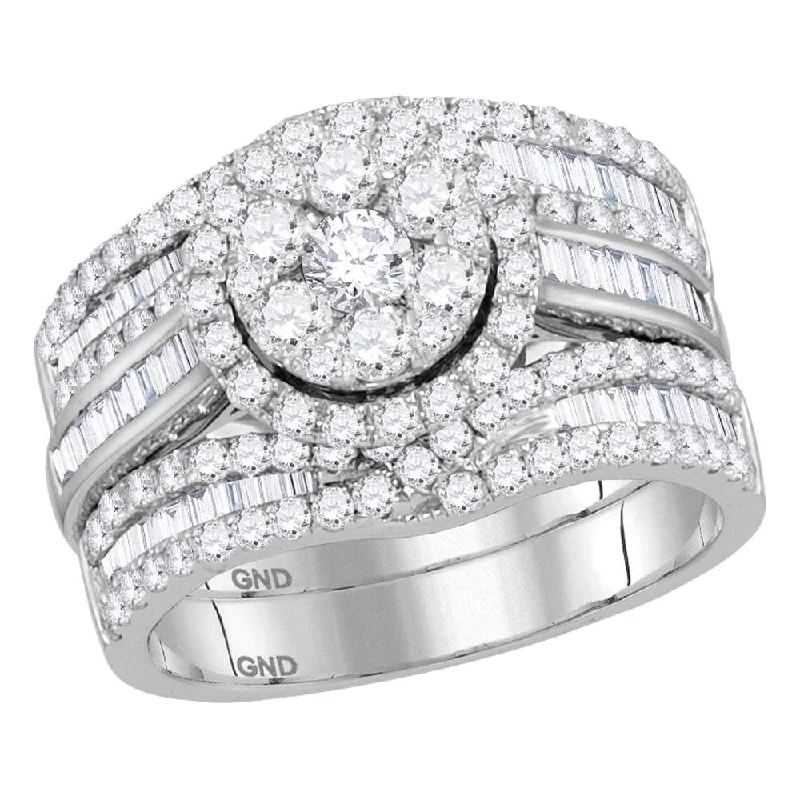 Rising band ring-14kt White Gold Round Diamond Cluster Bridal Wedding Ring Band Set 2 Cttw