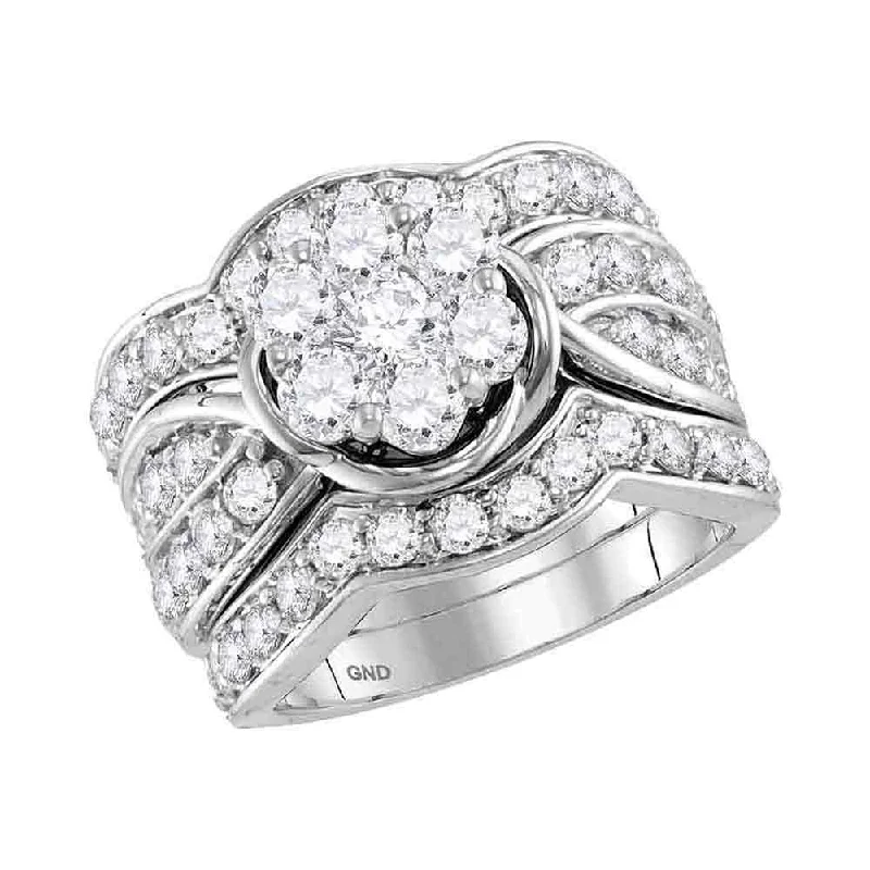 Heaped birthstone ring-14kt White Gold Round Diamond Cluster Bridal Wedding Ring Band Set 3 Cttw