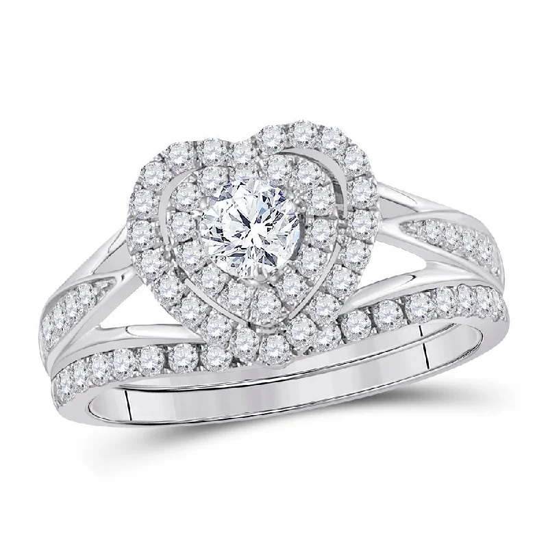 Extended gem ring-14kt White Gold Round Diamond Heart Bridal Wedding Ring Band Set 1 Cttw