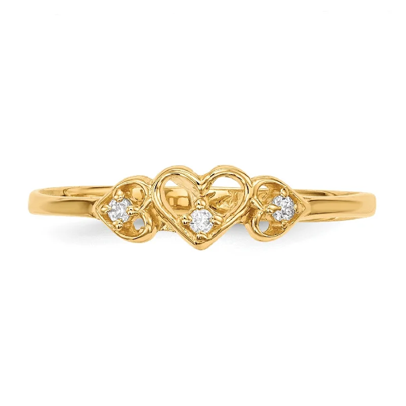 Hex gem ring-14KT Yellow Gold Cubic Zirconia Heart Ring; Size 7